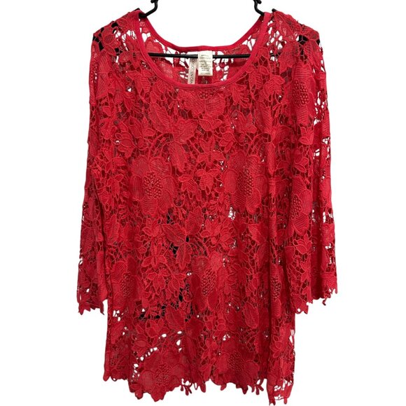 Forgotten Grace Floral Lace Scalloped Hemline 3/4 Sleeve Top Size XL Elegant - Picture 1 of 8